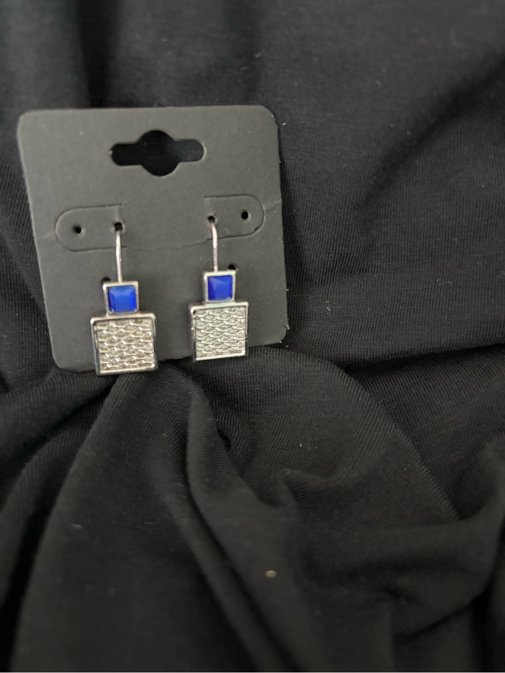 Blue and Silver-Tone Drop Square Earrings - Women Jewelry